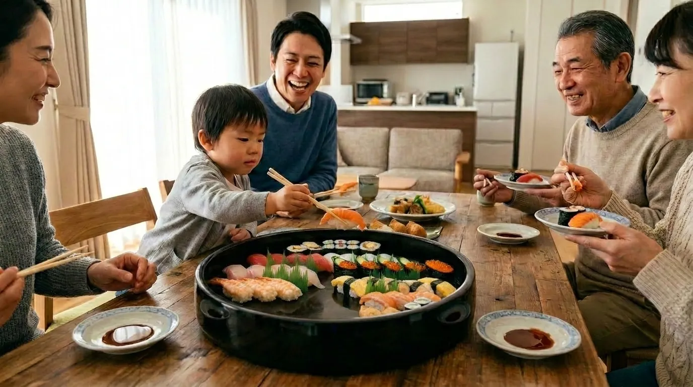 お祝いの席を彩る寿司の盛り合わせ
